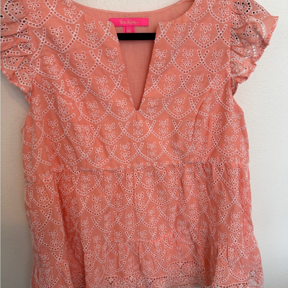 Lilly Pulitzer Orange Ruffled Lace Blouse